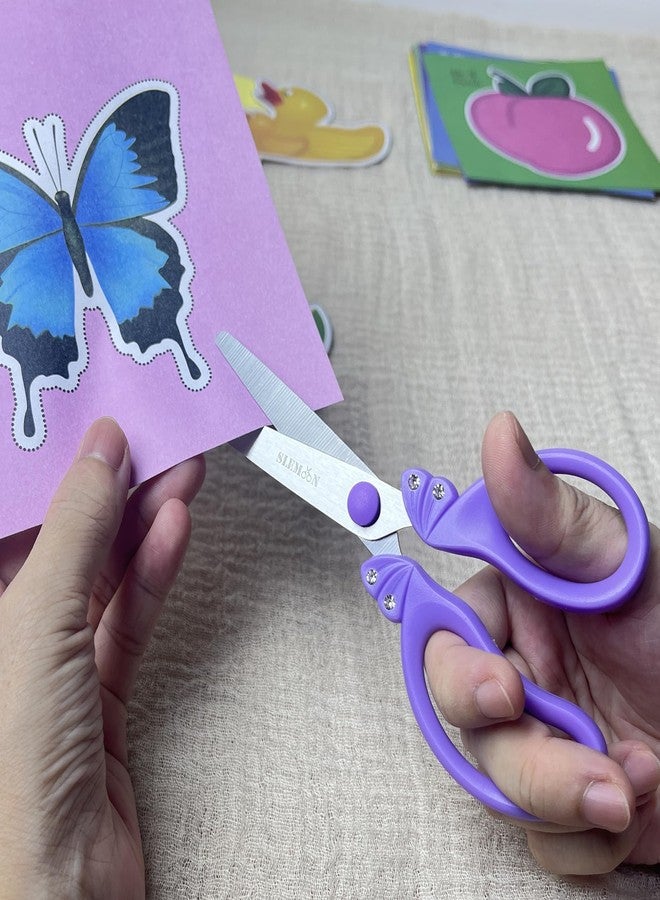 SLEMOON Scissors for Kids Ages 4-8 | Blunt Tip Safety Toddler Scissors, Stainless Steel Blades, ABS Plastic | School Craft Supplies, Art Projects, Pink (Princess Design with Rhinestones) - Image 2